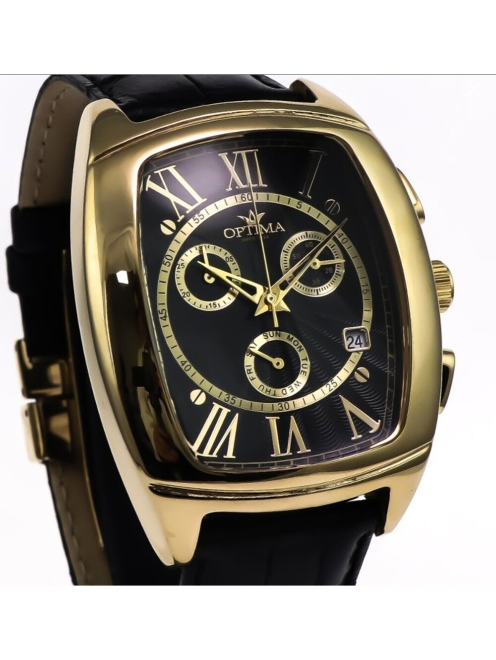 Optima Swiss Chronograph Watch 40mm PVD Gold Stainless Steel